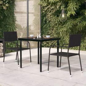 Patio Dining Table Black 31.5"x31.5"x29.1" Steel and Glass (Color: Black)