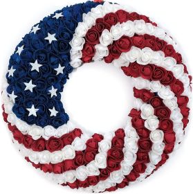 July 4th Wreath Patriotic Americana Wreath Boxwood Handcrafted Memorial Day Wreath Festival Garland Decoration Front Door Wall Home Decor; indepe