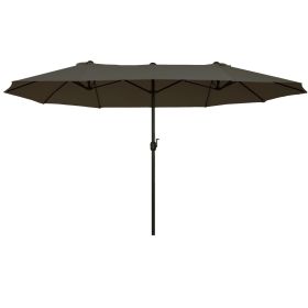 15ft Double-Sided Patio Umbrella Outdoor Market Extra Large Gray with Crank for Deck Lawn Backyard Pool