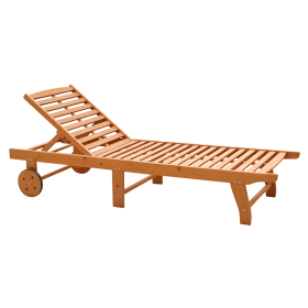 Teak Wooden Outdoor Folding Chaise Lounge Chair with Wheels Recliner for Patio Comfort