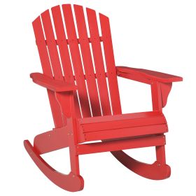 Red Adirondack Chair, Rocking with Slatted Wooden Design, Fanned Back, Ergonomic Armrests, Classic Rustic Style, for Patio, Red