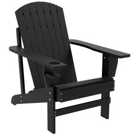 Modern Adirondack Chair with Cupholder Supports 330 lbs for Patio Garden Lawn Black