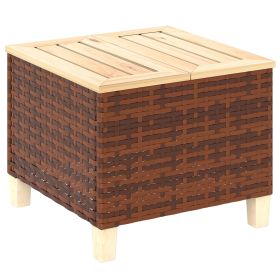 Outdoor Side Table with PE Rattan, Patio End Table with Natural Fir Wood Tabletop and Legs, Weather Resistant Accent Table for Patio Pool Porch,