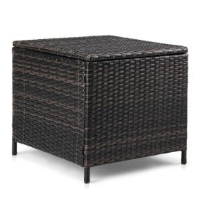 Outdoor PE Wicker Side Table with Storage, Patio Rattan End Table Square Container for Furniture Covers, Toys and Gardening Tools