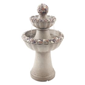 VEVOR Outdoor Water Fountain, 36.5 in Height Fountain and Waterfall, 2-Tier Floor Standing Rock Base Style Fiberglass and Resin Fountains with Pu