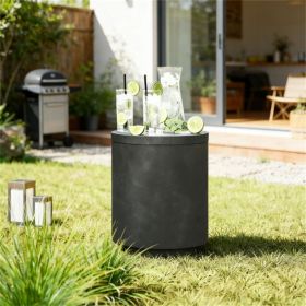 Outdoor side table, cooling rod table, with storage space, ice bucket, charcoal gray