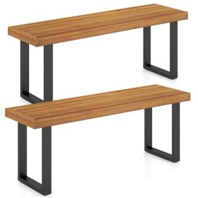 2PCS Solid Acacia Wood Outdoor Dining Bench , 800 LBS Weight Capacity Patio Garden Bench