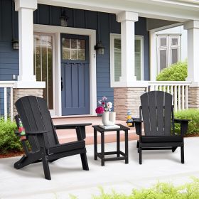 Patio 3 Pcs Foldable Adirondack Chair Set,2 Adirondack Plastic Chairs with Cup Holder and Table,3PCS Adirondack Chair Set, Black