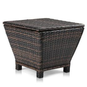 Outdoor PE Wicker Side Table with Storage, Small Patio Storage Bin Container for Hose Cushion Towel, Brown(SAME AS 46755449)