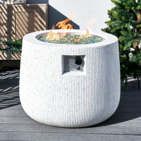 Direct Wicker 31" Outdoor Round Magnesium Oxide Gas Fire Pit Table with Lid & Rain Cover,White