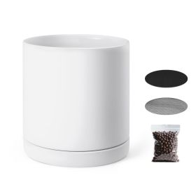 VEVOR Plant Pot, 12-Inch Large Cylinder Planter with Drainage Holes, Non-Slip Pads & Detachable Saucer, Modern Ceramic Flower Pots
