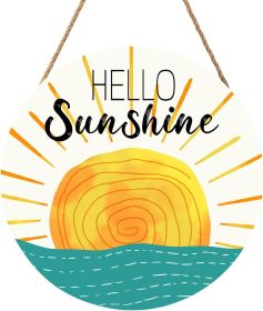 Wreaths for Front Door Hello Sunshine Welcome Sign Summer Sunshine Decoration Wooden Door Hanger Sunset over Sea Farmhouse Hanging Plaque Sign fo
