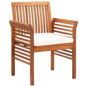 Garden Dining Chair Set of 4 Natural Wood, Cream