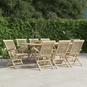 Folding Garden Chair Set of 8 Grey Solid teak wood Medium