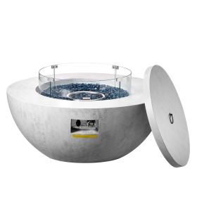 VEVOR Propane Fire Pit, Outdoor Concrete Gas Fire Pit, 39 in Tabletop with Lava Rocks, Lid,Rain Cover,Adjust Flame Height Camping Firepit for Hea