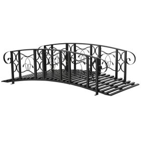 6' Metal Arch Backyard Garden Bridge with 660 lbs. Weight Capacity, Safety Siderails, Vine Motifs, Easy Assembly for Backyard Creek, Stream, Pond