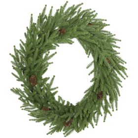 24 inch Christmas Wreath, Artificial Norfolk Pine Wreath with Pine Cones and 88 Realistic Branches for Door, Wall