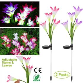 2Pcs Solar Garden Lights Outdoor Lily Flower LED Light 7-Color Changing IP65 Waterproof (Option: PinkPurple)