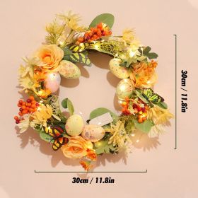 Glowing Easter Wreath Decor DIY Rattan Wreath Colorful Rabbit Bunny Eggs Happy Easter Party Decoration For Home Party Supplies (Color: Light-eggs-A, Ships From: CN)