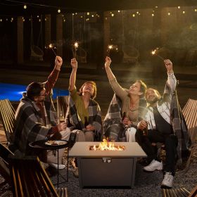 25" H x 42" W Steel Outdoor Fire Pit Table with Lid (Color: as Pic)